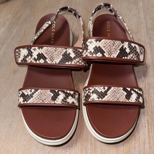 Cole Haan Brown and Snake-Print Velcro Slingback Sandals